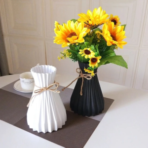 Unbreakable Plastic Flower vases with a bow tie available in Black, White and Grey