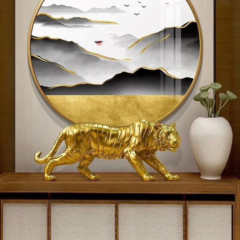 Resin large gold tiger statue figurine sculpture home desk decorations ornament supplies interior decor