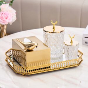 Rectangular vanity mirror decor tray gold color