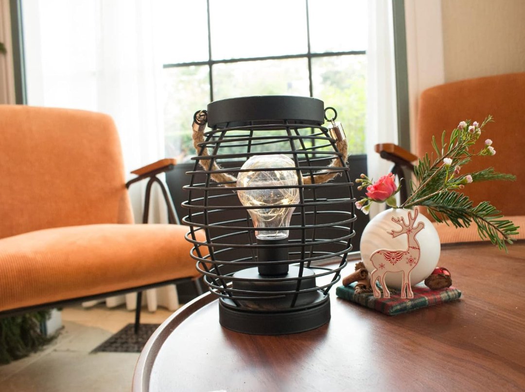 Metal Battery Lamp Cordless Lantern Table Lamp with Handle Accent LED Warm White Fairy Light Bubble Great for Indoors Outdoors Living Room Patio Weddings Parties