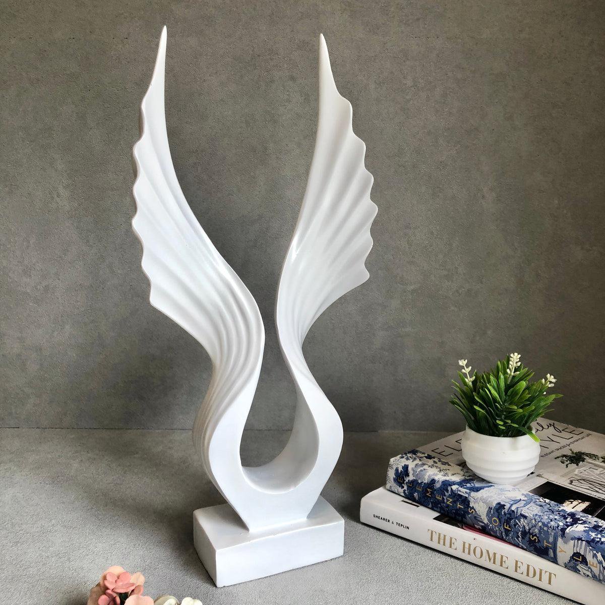 White Angel Wings Sculpture Statue - Divine Home Décor Sculpture Figurine for Home | Living Room | Office | Hotel | Restaurant Decorative Centre piece Items