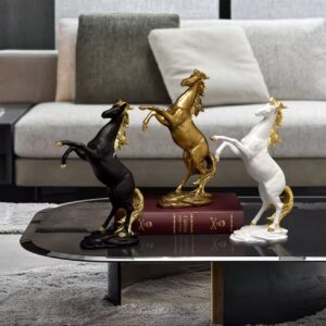 Horse Statue Resin Horse Figurine Animal Sculpture Decor Collective Ornaments Desktop Figures for Cabinet Restaurant Store Decor - White Gold