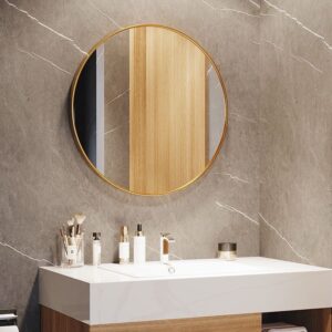 Unbreakable Modern Luxury Gold Black Round Wall Mounted Bathroom Livingroom Bedroom Aluminum Alloy Frame Home Decor Mirror