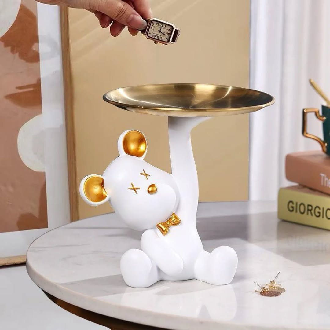 Bear sculpture with key tray