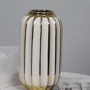 White Ceramic Vase With Gold Rim Flower Vase