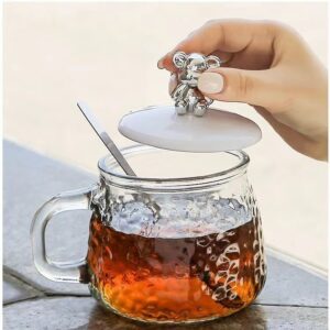 Borosilicate Glass Cup with Bear Lid and spoon Gift