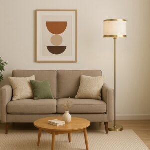 Straight White  Modern Floor Lamp with Gold Stand Standing light for Living room Bedroom and Office