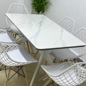 Marble table dining set with 4 Eames Mesh Chairs