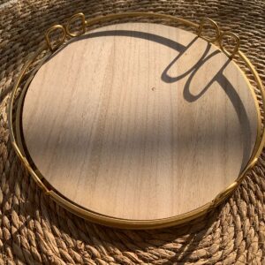 Decorative Gold Metal And Wood Tray