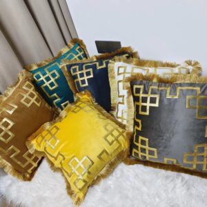 Fluffy throw pillow covers with gold details