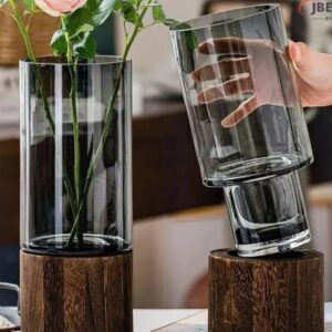 Modern creative glass vase with wooden base