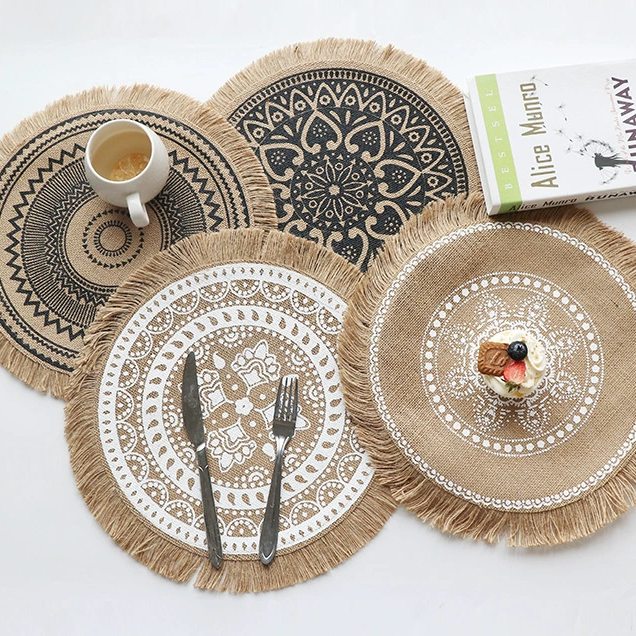 Bohemian Table Placement Mats Boho Round Placemats Set of 6, 13 Inch Woven - Image 2