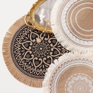 Bohemian Table Placement Mats Boho Round Placemats Set of 6, 13 Inch Woven