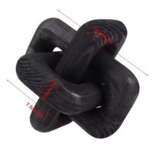 Wooden Knot Decor, Black 3-Link Wood Chain Link Decor, Hand Carved Decorative Wood Knot for Coffee Table, Entryway Modern Farmhouse Shelf Decor Chain Decor for Coffee Table