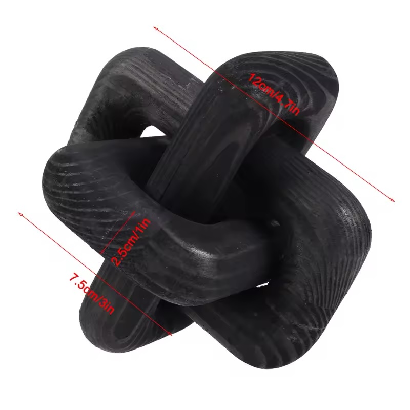 Wooden Knot Decor, Black 3-Link Wood Chain Link Decor, Hand Carved Decorative Wood Knot for Coffee Table, Entryway Modern Farmhouse Shelf Decor Chain Decor for Coffee Table