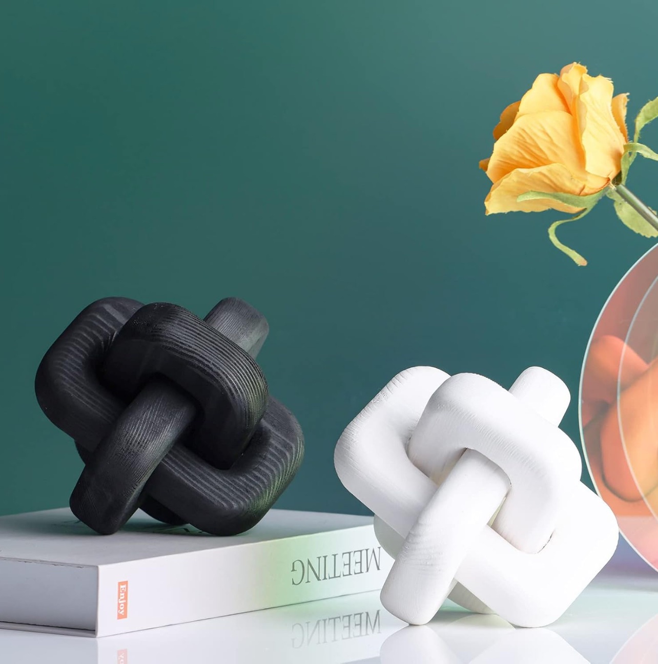 Wooden Knot Decor, Black 3-Link Wood Chain Link Decor, Hand Carved Decorative Wood Knot for Coffee Table, Entryway Modern Farmhouse Shelf Decor Chain Decor for Coffee Table - Image 2