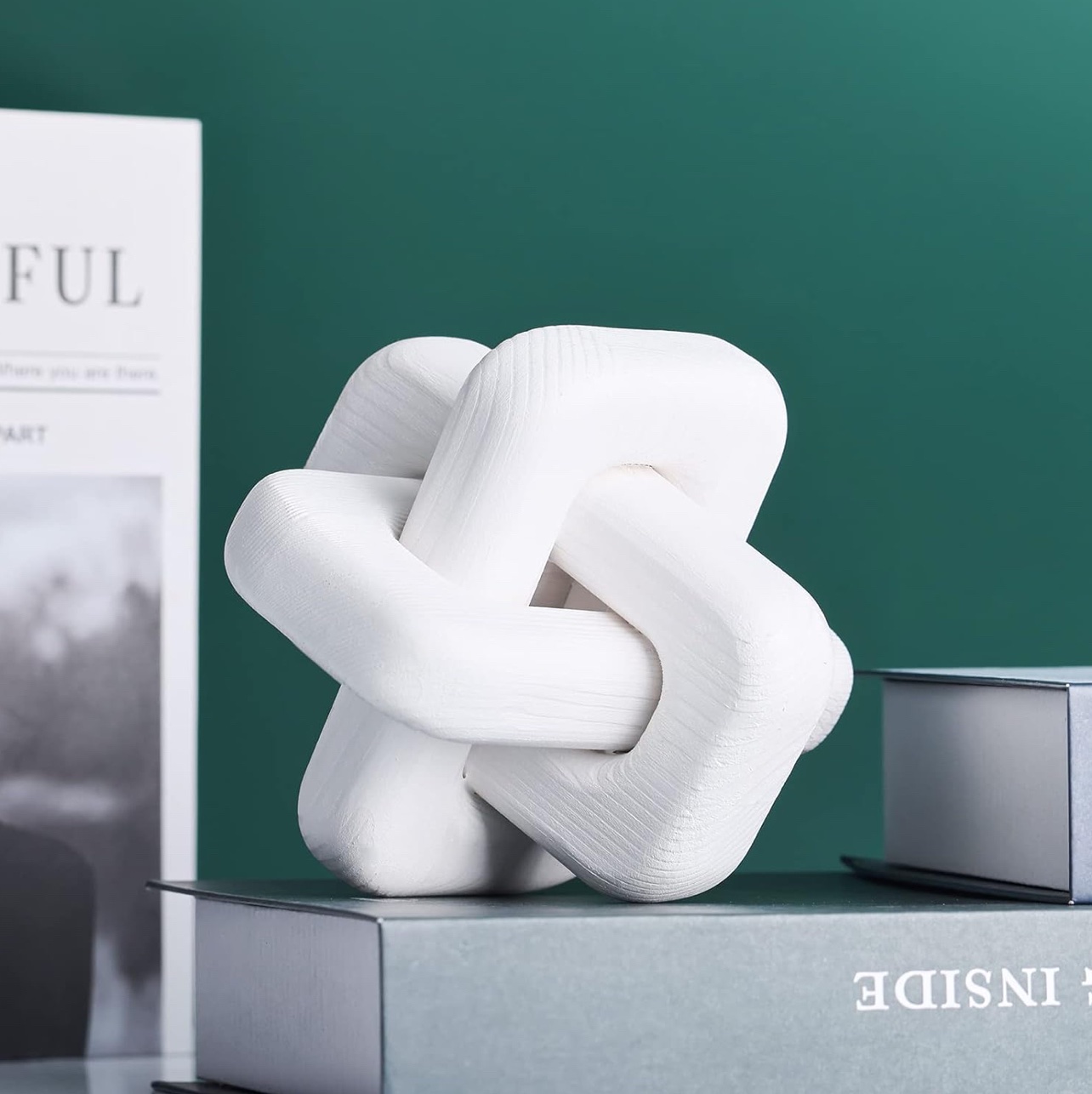 White Wooden Knot Decor, 3-Link Wood Chain Link Decor - Image 2