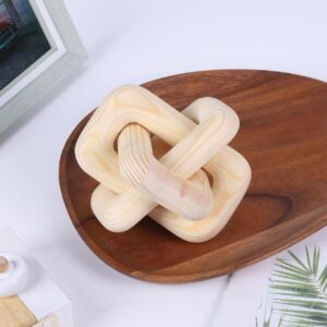 Wood Knot Decor 3-Link Wood Chain Link Decor Hand Carved Modern Boho Decorative Wood Knot for Farmhouse Living Room Shelf  (Color : Natural)