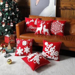 6pc Christmas Themed Pillow Covers Square Throw Cushion Cases