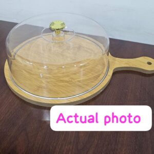 30cm bamboo tray with handle + acrylic dome cover for food bread cake fruits storage now available in 2 wooden base designs