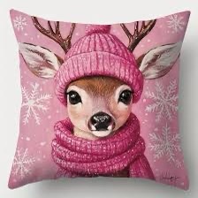Pink Christmas Themed Home Decor Cushion Square Throw Pillow Covers