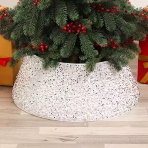 Merry Christmas Tree Skirt Collar Soft Holiday Indoor Decoration Gifts for Friends Family Christmas Decor Christmas Tree Ring Decorative for Holiday Home Party Decor Ornaments - 40 x 60 x 20cm (Silver)