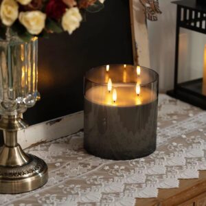 Big size Luxury Decor LED Candle .Decorative Candles Plastic Battery Operated Candles with Remote and Timer, Flickering Outdoor LED Pillar Candles with 3 Wicks Decor for Home, Wedding, Party, Holiday, Christmas