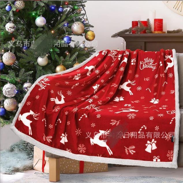 Double Layered Xmas Blanket Snowflake Series Printed Blankets Flannel Lamb Wool Oversized Down Throw Carpet Size 150cms by 200cms (5*6) - Image 7