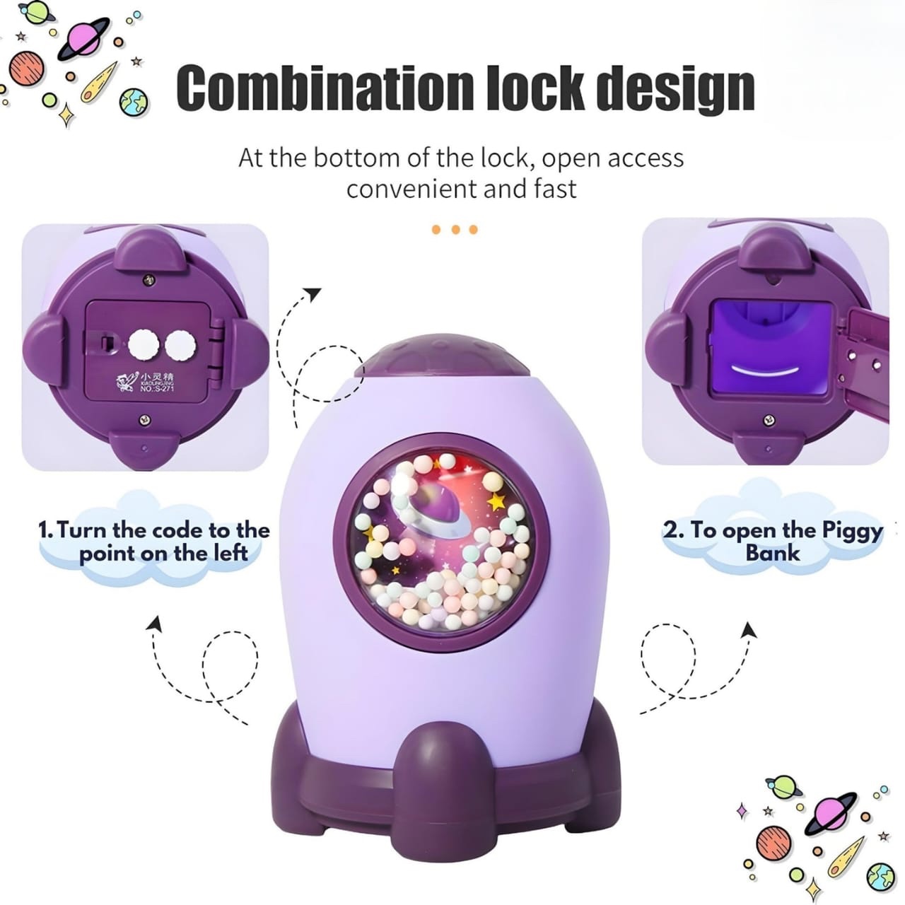 Rocket piggy bank - Blue, Pink, Purple and Light Blue Gift for Kids Boys and Girls - Image 2