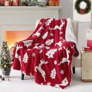 Double Layered Xmas Blanket Snowflake Series Printed Blankets Flannel Lamb Wool Oversized Down Throw Carpet Size 150cms by 200cms (5*6)