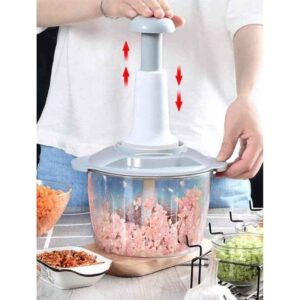 1.5L Manual Press Food Processor Chopper Manual Hand Push Vegetable Chopper Mincer Dicer
