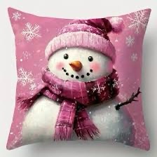 Pink Christmas Themed Home Decor Cushion Square Throw Pillow Covers - Image 3
