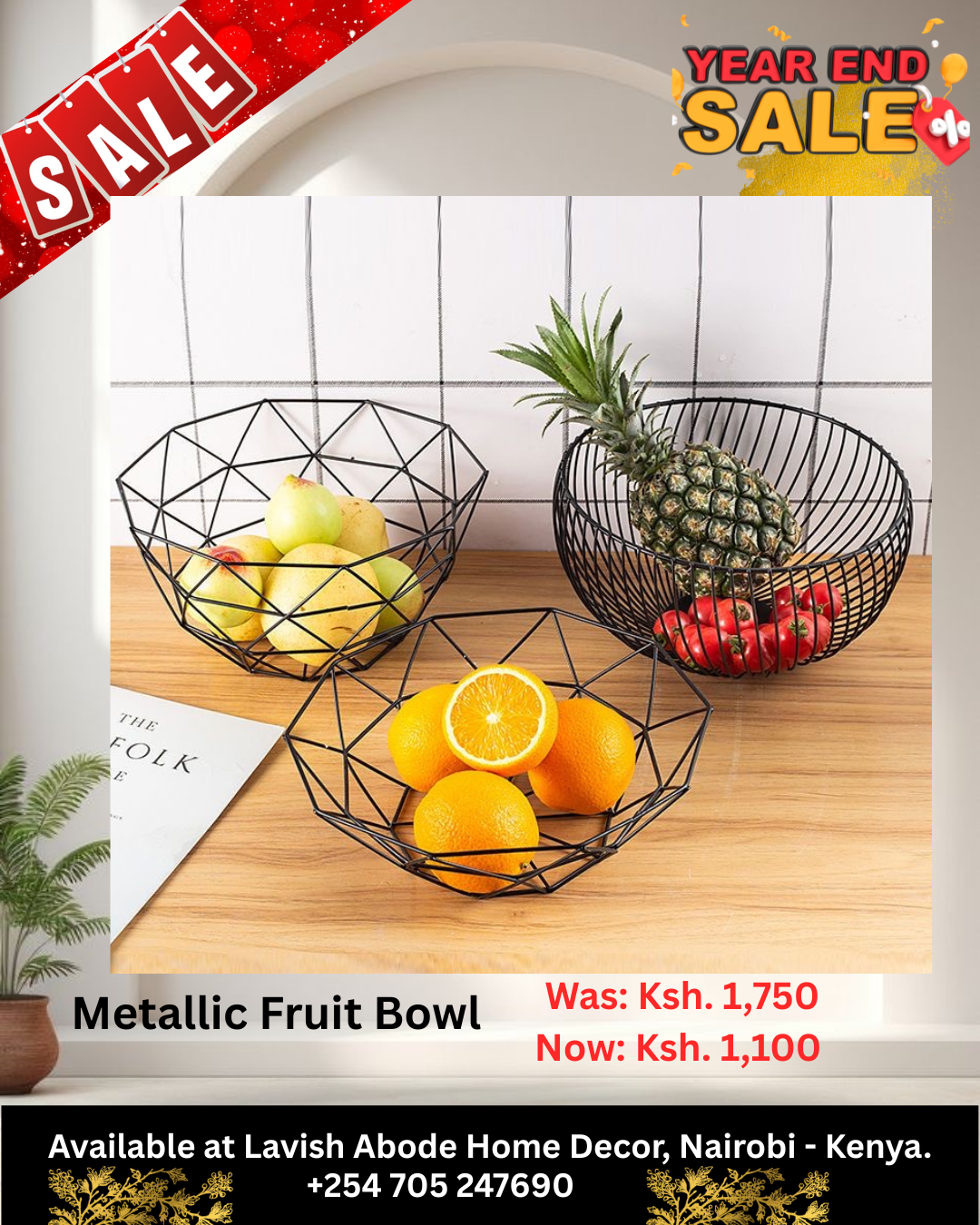 Elegant Metallic Fruit Bowl Table Top – Decorative & Functional Centerpiece