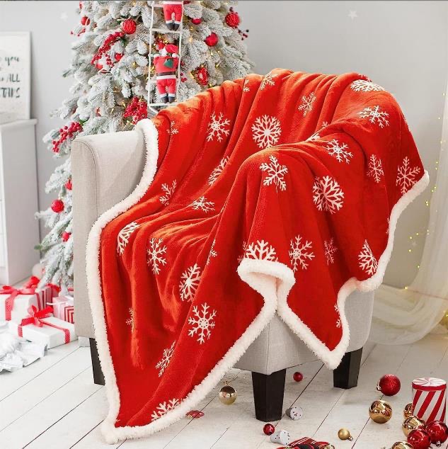 Double Layered Xmas Blanket Snowflake Series Printed Blankets Flannel Lamb Wool Oversized Down Throw Carpet Size 150cms by 200cms (5*6) - Image 13