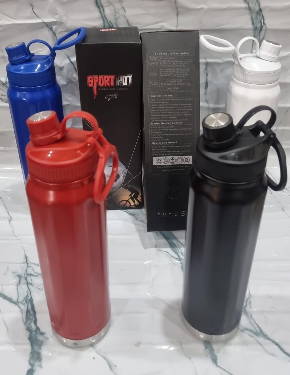 850ml stainless steel thermos sport pot ~camping club~ White Blue Black Red - Image 3