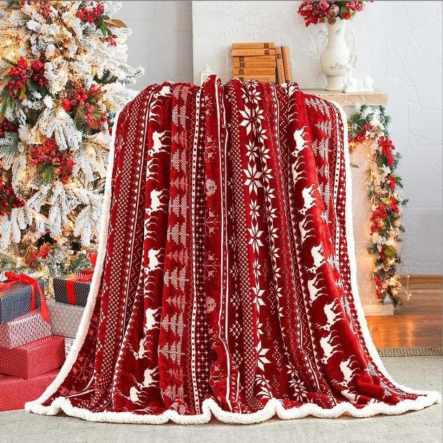 Double Layered Xmas Blanket Snowflake Series Printed Blankets Flannel Lamb Wool Oversized Down Throw Carpet Size 150cms by 200cms (5*6) - Image 2
