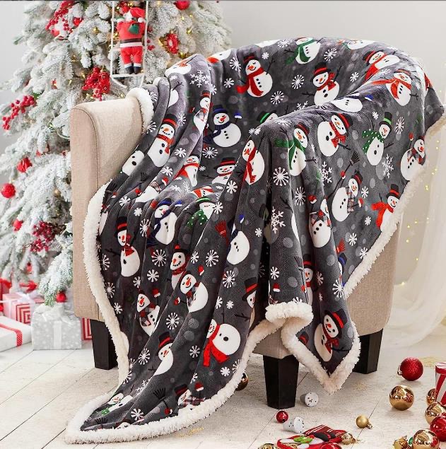 Double Layered Xmas Blanket Snowflake Series Printed Blankets Flannel Lamb Wool Oversized Down Throw Carpet Size 150cms by 200cms (5*6) - Image 4
