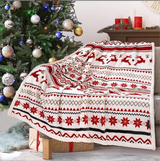 Double Layered Xmas Blanket Snowflake Series Printed Blankets Flannel Lamb Wool Oversized Down Throw Carpet Size 150cms by 200cms (5*6) - Image 3