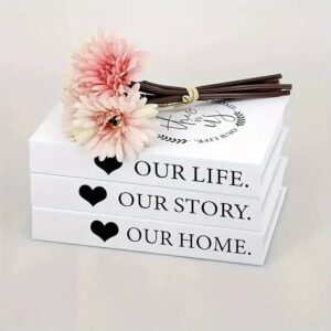 Set of 3 Decorative Books for Home Decor, Faux Books for Decoration, Fake Books Book Decor for Living Room Coffee Table (OUR HOME, OUR LIFE, OUR STORY)