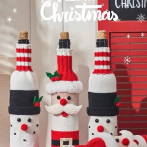 Woven Christmas Wine Bottle Cover Set Santa Snowman Woven Wine Bottle Bags For Christmas Party Dinner Table Decorations New Year Gifts