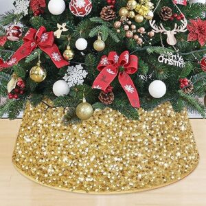 Gold Sequin Merry Christmas Tree Skirt Collar Soft Holiday Indoor Decoration Gifts for Friends Family Christmas Decor Size 40*60*20cm