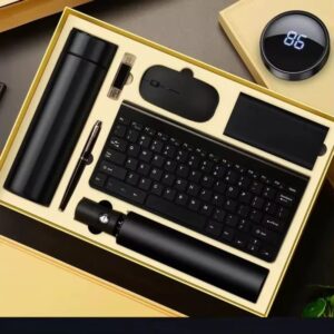 High-end Business gift set Corporate Company business gift present for clients and staff (Black)
Wireless Keyboard, Mouse, Power bank(has 4 different ports for iPhone port,Type C port, android port, one more extra port), Flash disk, Thermal Cup, Umbrella, Pen, USB cable