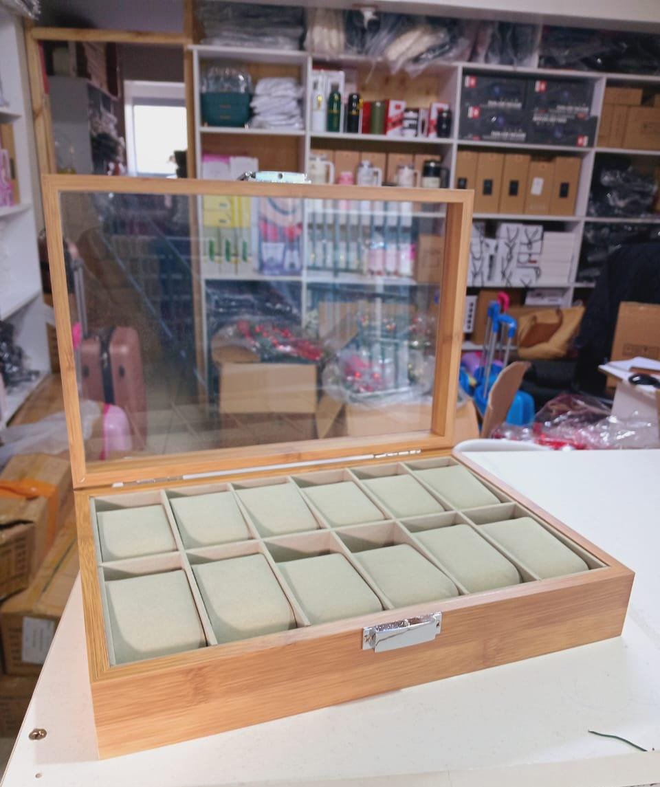 12 Slots Wooden Watch Organizer Watch Display Case With Glass Top
Jewelry Organizer for men and women Best gift ever - Image 3