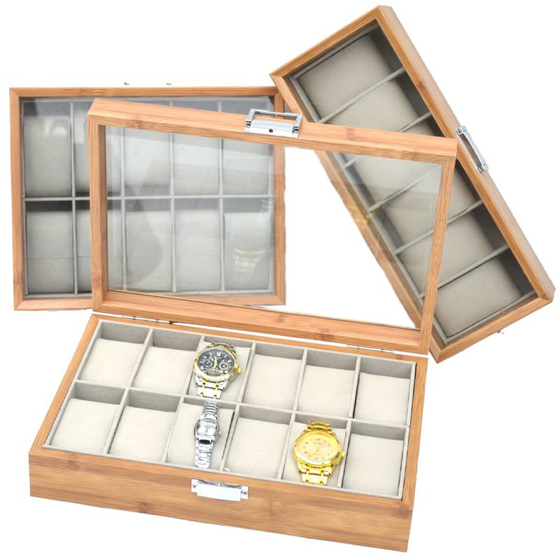 12 Slots Wooden Watch Organizer Watch Display Case With Glass Top
Jewelry Organizer for men and women Best gift ever
