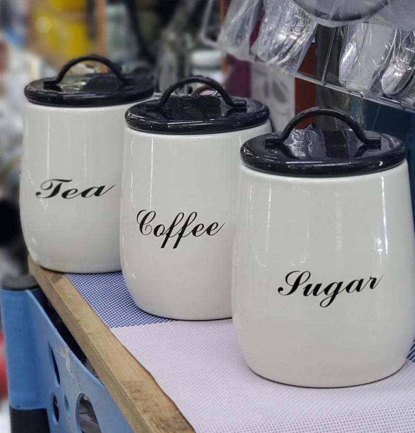 Sugar, Tea, Coffee canisters Alloyed metal
White colour - Image 2