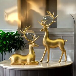 Set of 2 Golden Deer with Crystall Ball figurine Animal Statue Sculpture Living Room Decoration – Golden deer For Home Decor