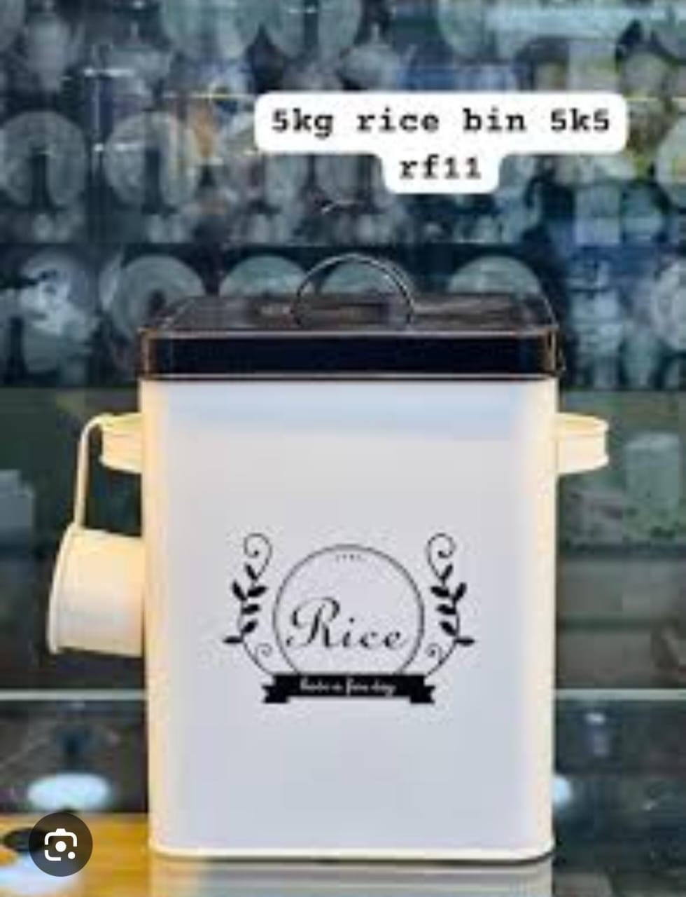Galvanized Metallic 5Kg Rice Bin 5 L Rice Storage Container with Scoop - Image 2