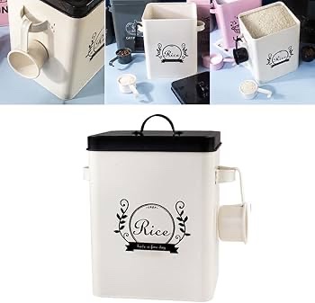 Galvanized Metallic 5Kg Rice Bin 5 L Rice Storage Container with Scoop