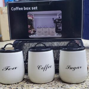 Sugar, Tea, Coffee canisters Alloyed metal 
White colour