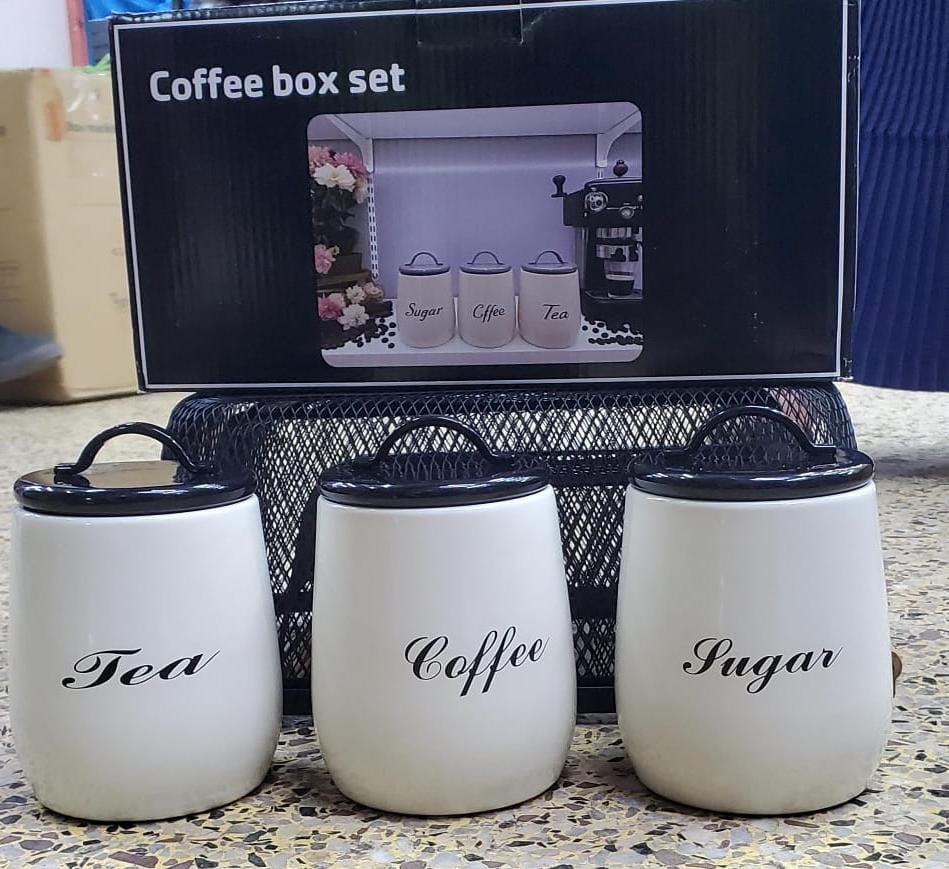 Sugar, Tea, Coffee canisters Alloyed metal
White colour